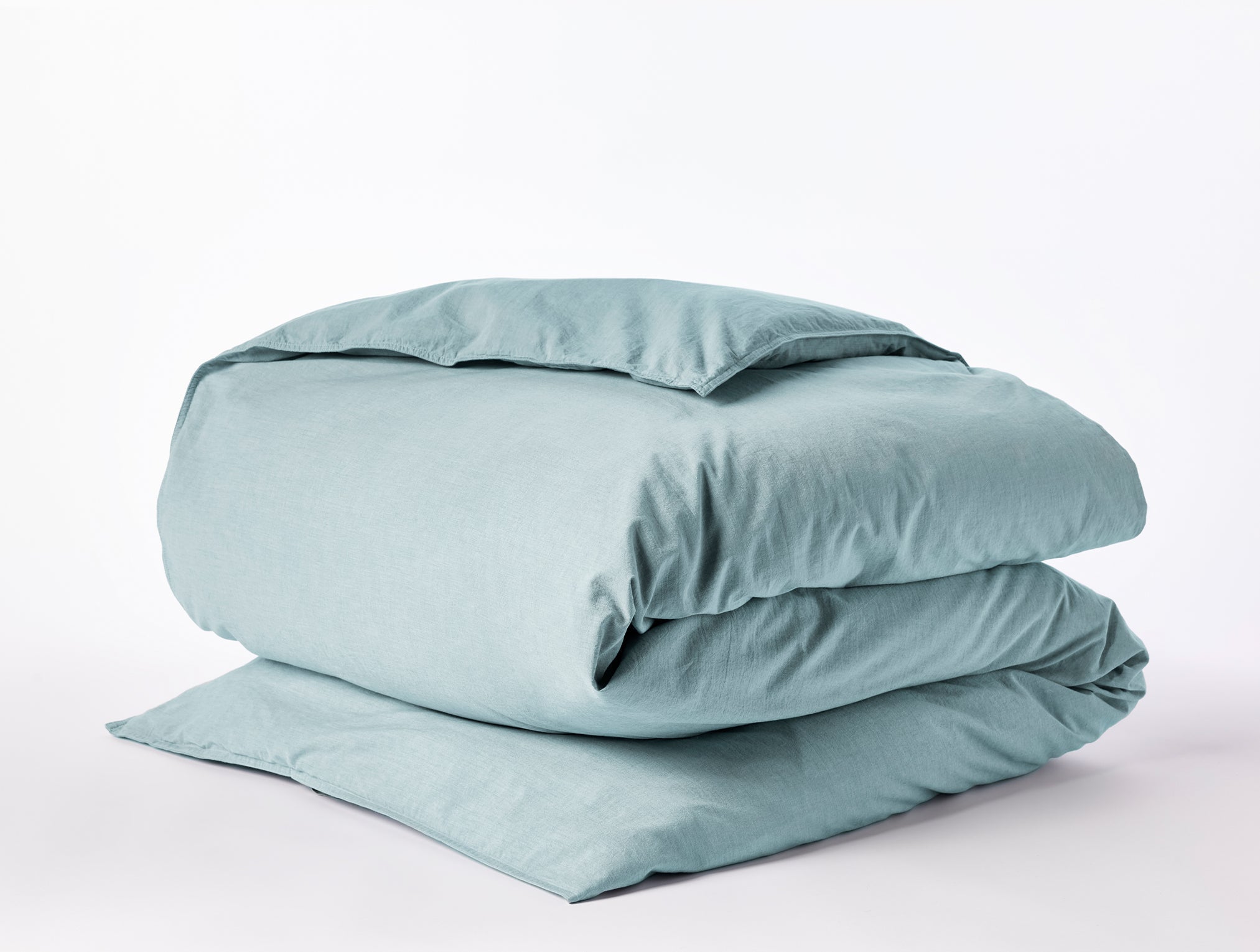 Coyuchi Organic Crinkled Percale Duvet Cover - folded #colour_Surf Chambray