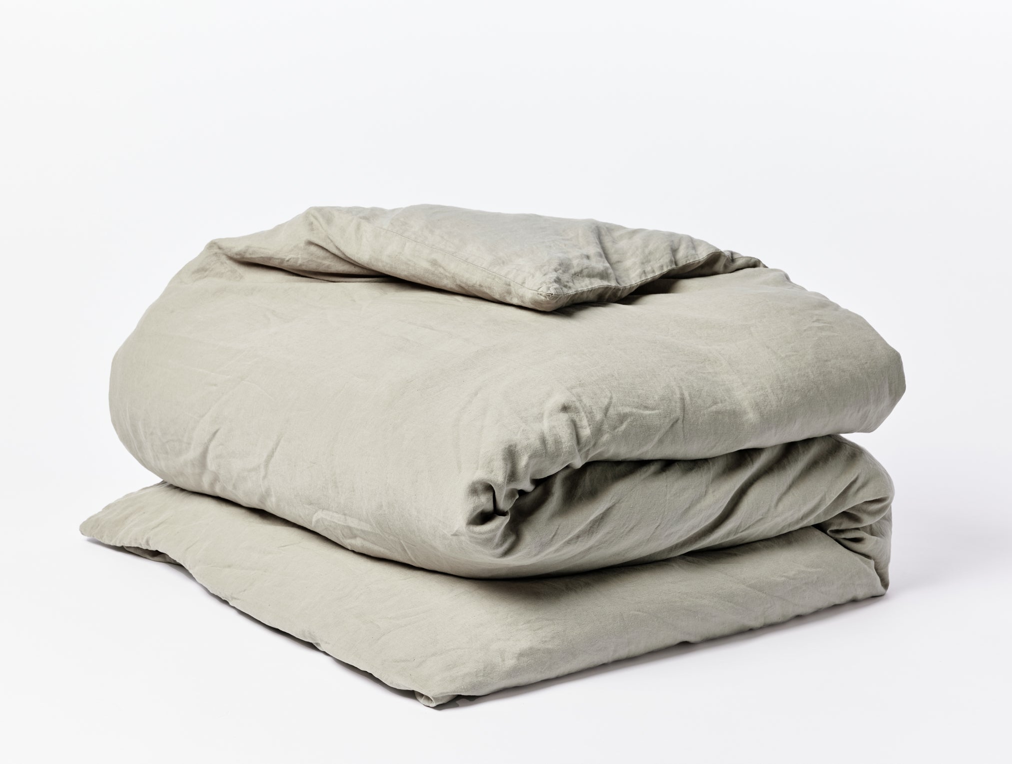 Coyuchi Organic Relaxed Linen Duvet Cover - folded #colour_laurel