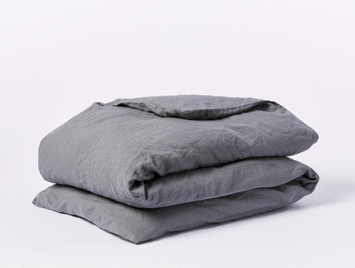Coyuchi Organic Relaxed Linen Duvet Cover - folded #colour_slate