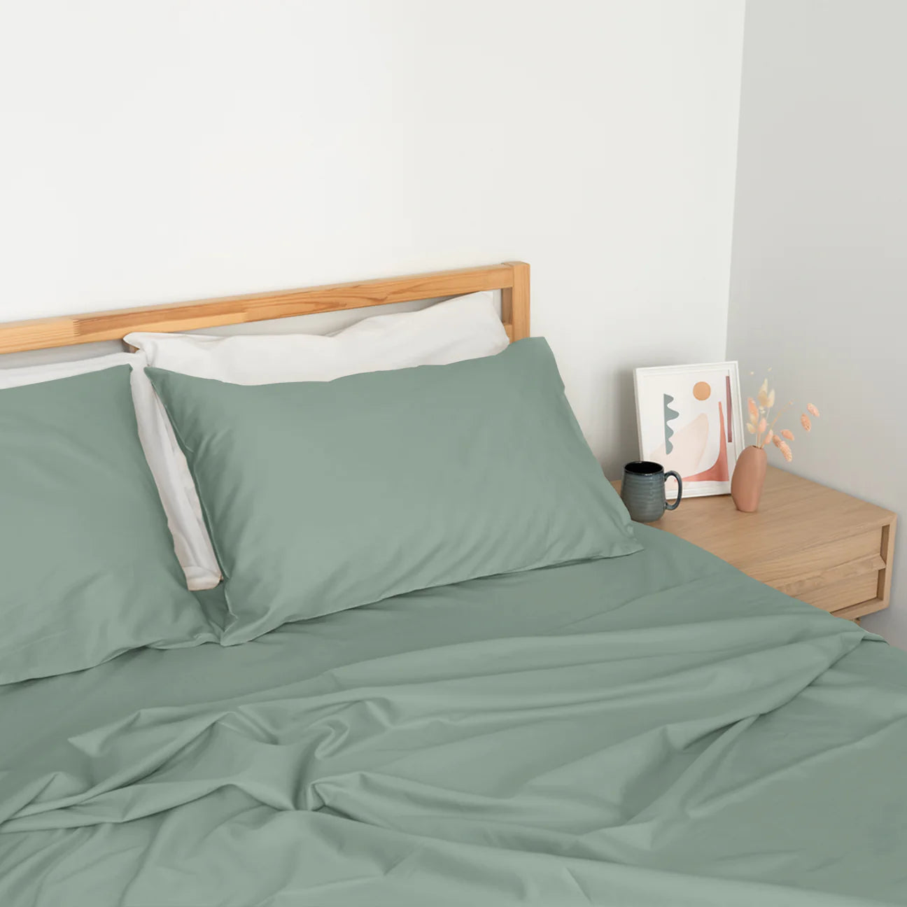 Homebird Organic Percale Flat Sheet #colour_sage