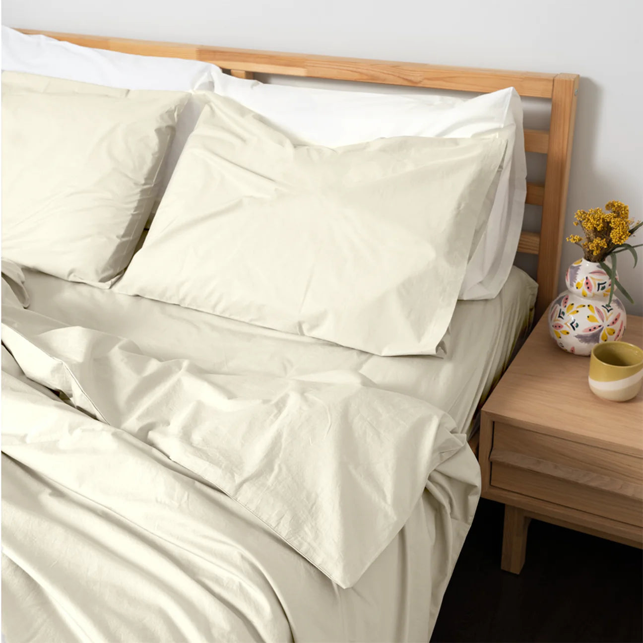 Homebird Organic Percale Flat Sheet #colour_sandy white