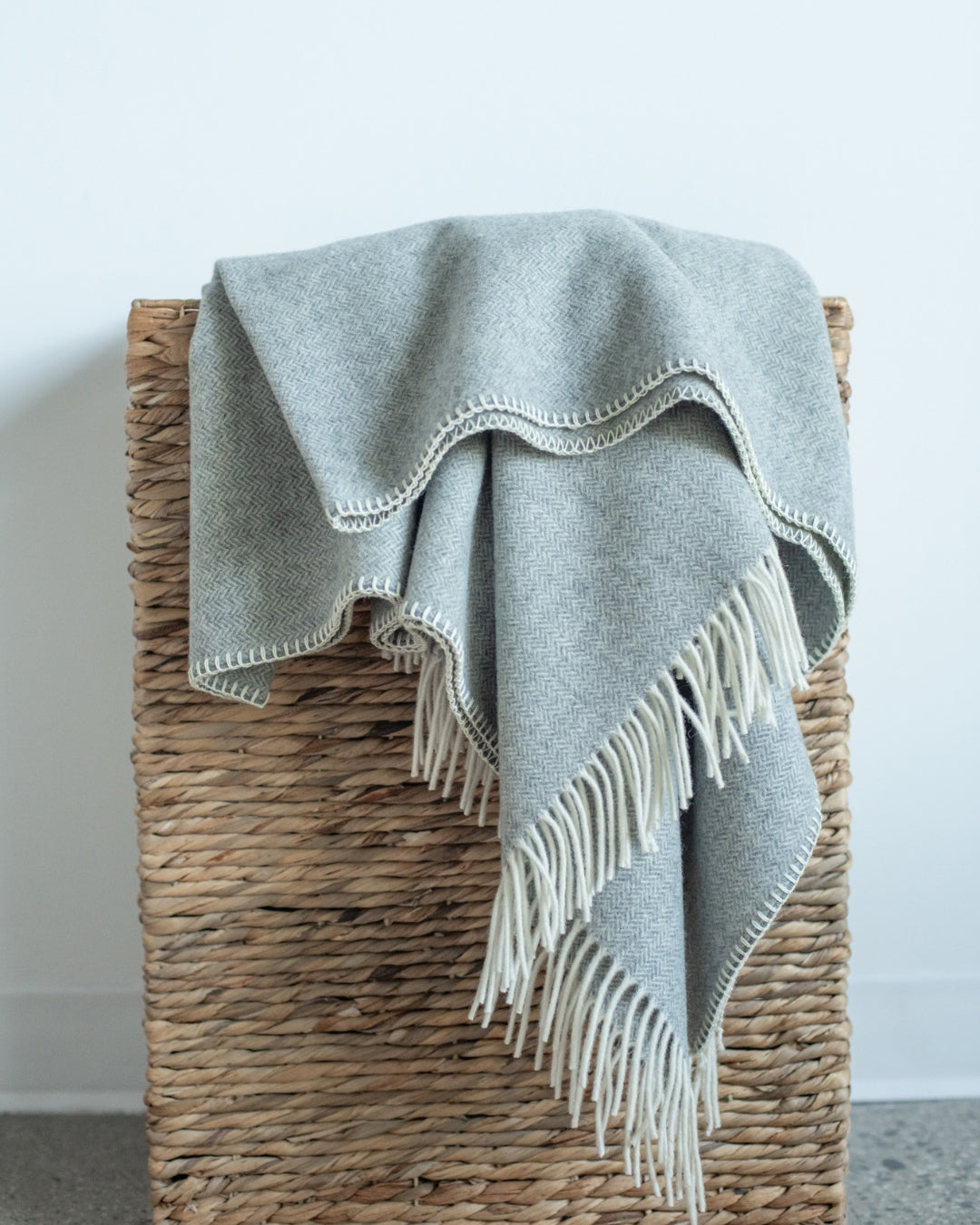 Organic Wool Herringbone Throw by Kakun | Intricate Wool Throw
