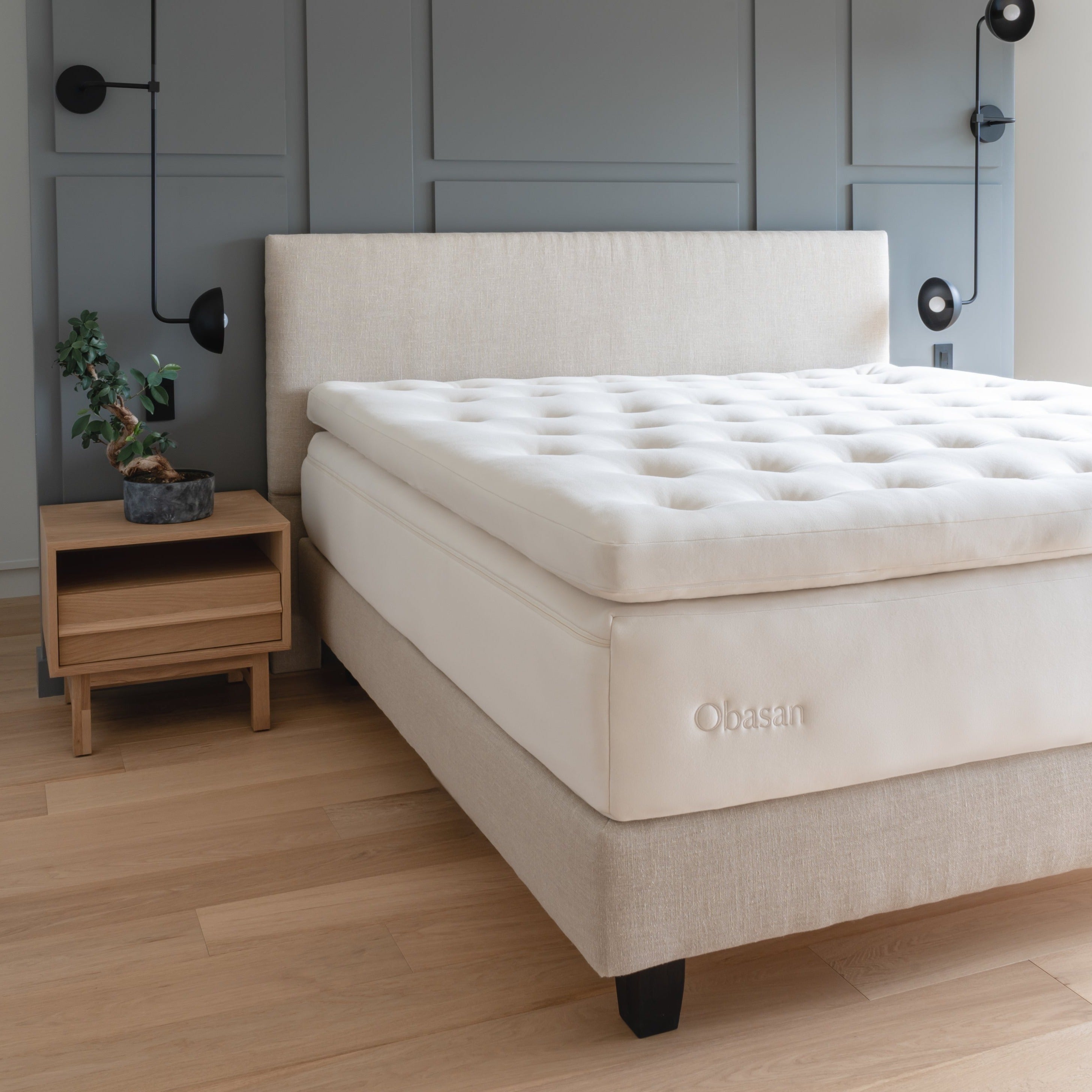 Obasan Deluxe Organic Latex Mattress - on a designer foundation with light colours