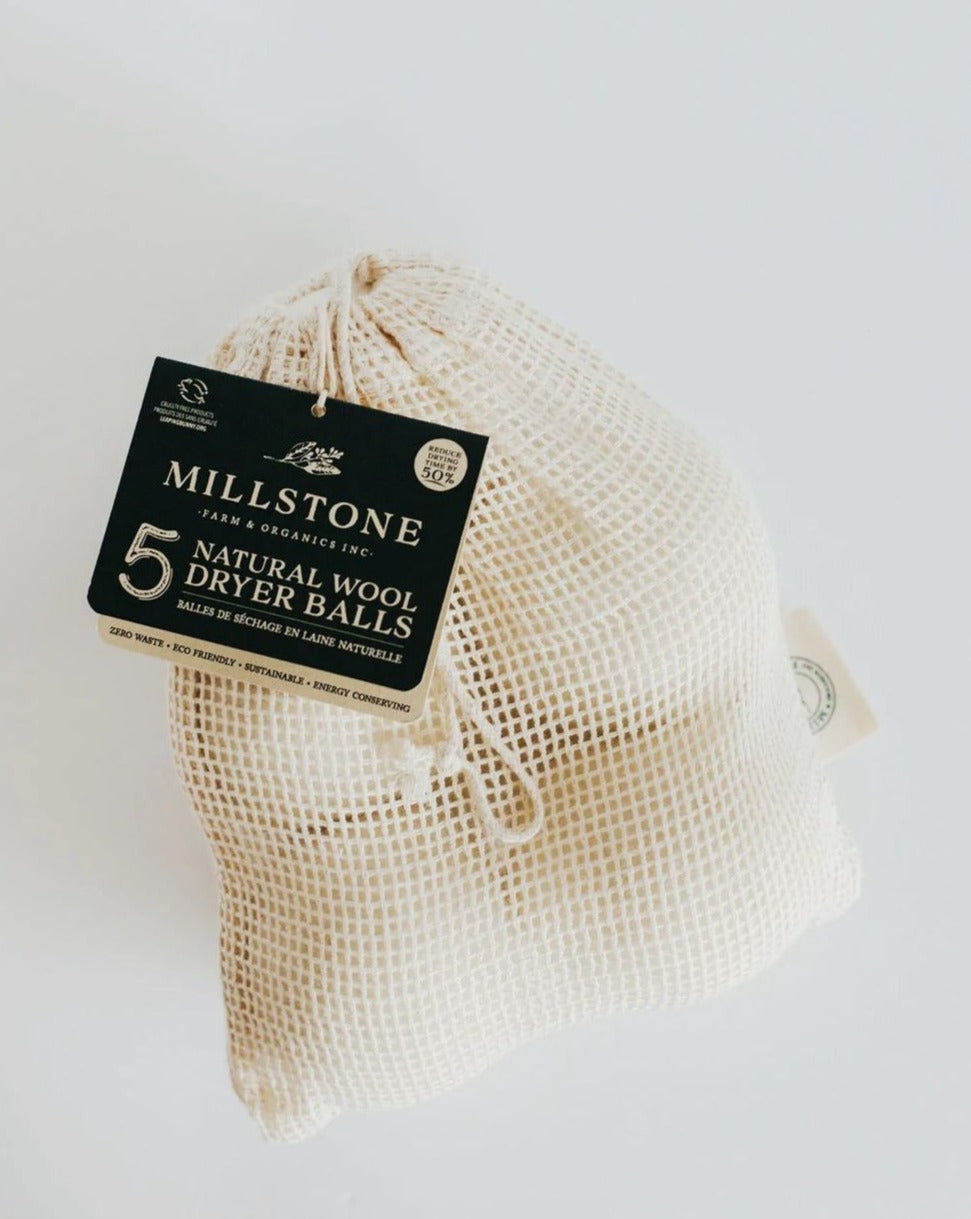 5 natural wool dryer balls.