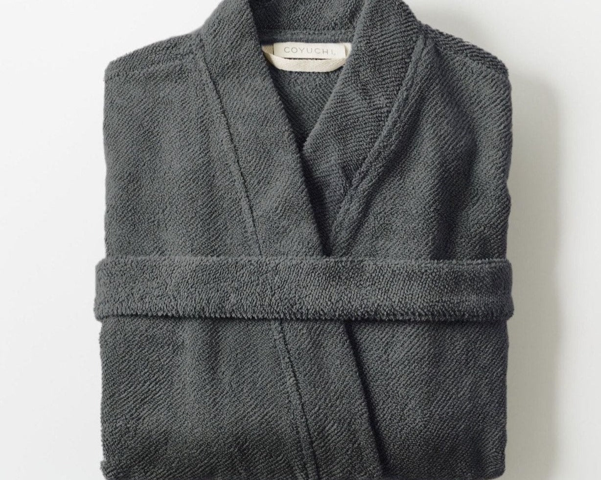 Airweight Organic Robe - Loomed from pure, organic cotton, the soft, absorbent weave is designed to dry quickly on the hook or in the dryer. Unisex styling with double belt loops.