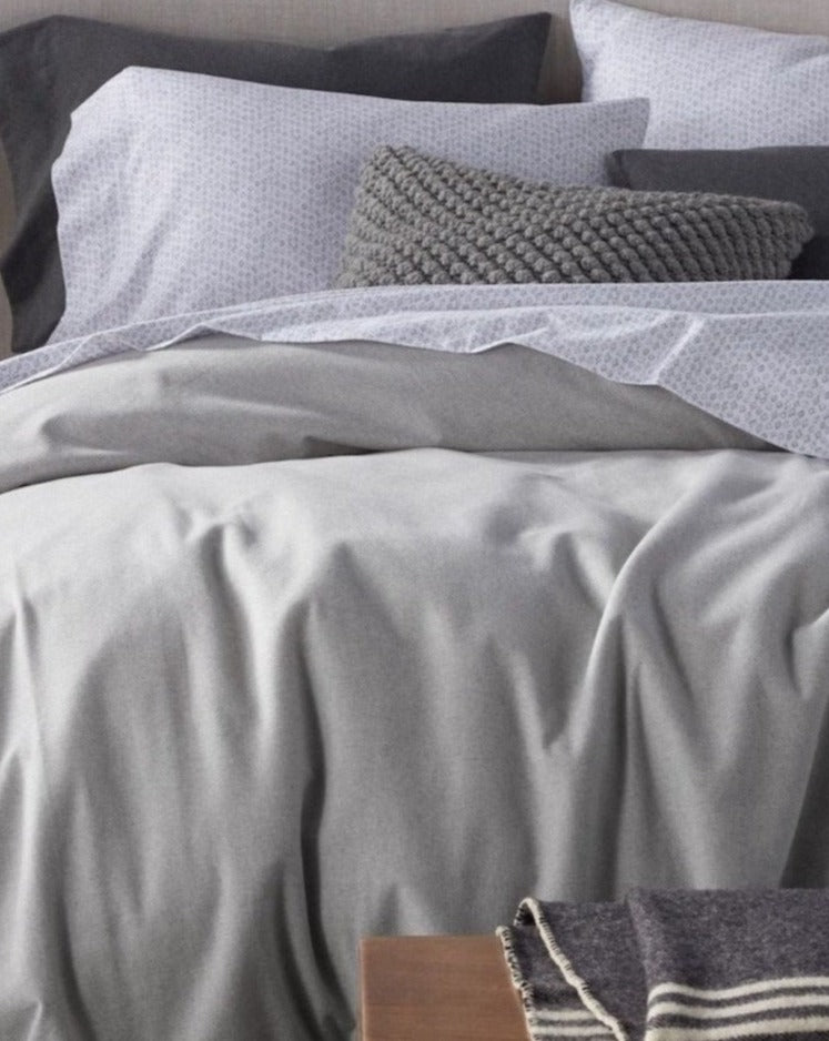 Coyuchi Organic Cloud Brushed Flannel Duvet Cover - staged bed #colour_pale gray heather