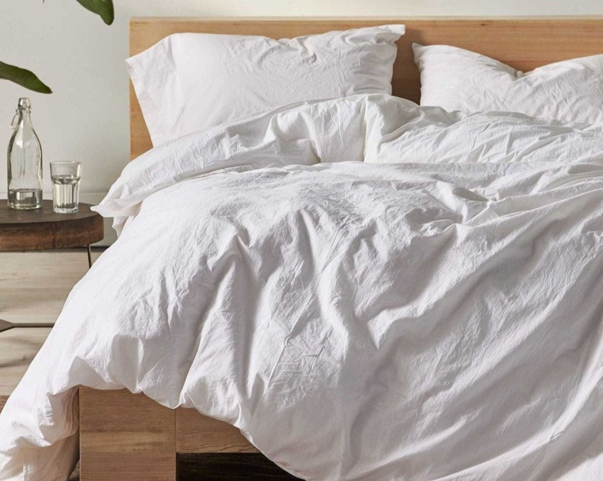 Coyuchi Organic Crinkled Percale Duvet Cover - staged bed #colour_alpine white
