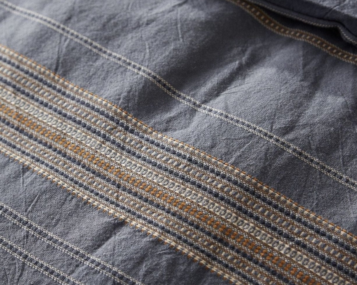 Coyuchi Organic Lobos Duvet Cover - close up of pattern #colour_Azure w/ Indigo