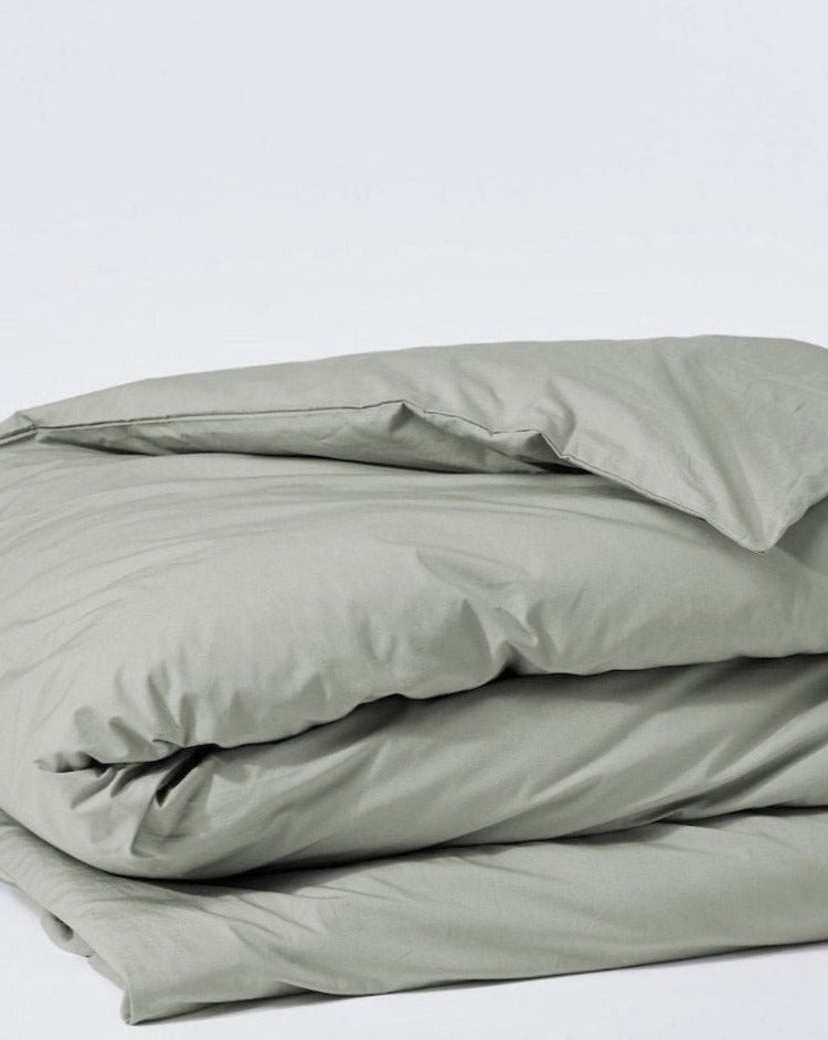 Coyuchi Organic Refined Percale Duvet Cover - folded #colour_laurel