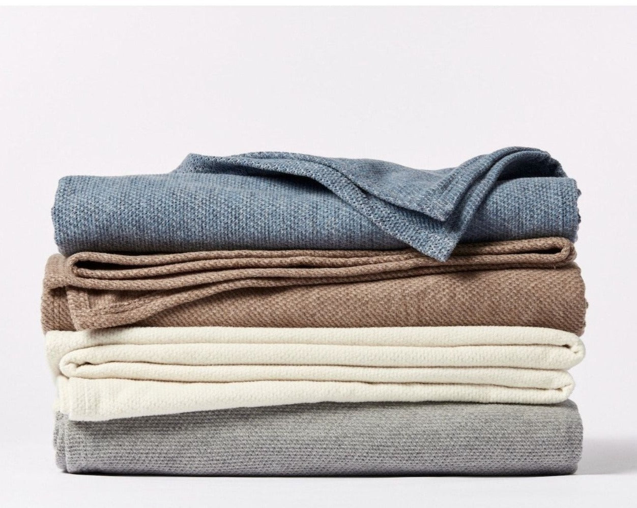 Coyuchi Organic Sequoia Cotton Wool Blanket - all colours stacked #colour_